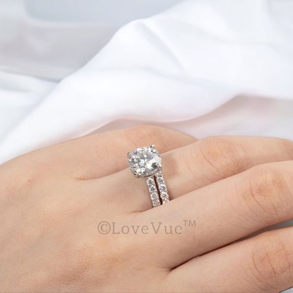 Certified 4.14ct. t.w. Diamond Moissanite 4-Prong Wedding Set VVS1 GRA Certified - Picture 7 of 16